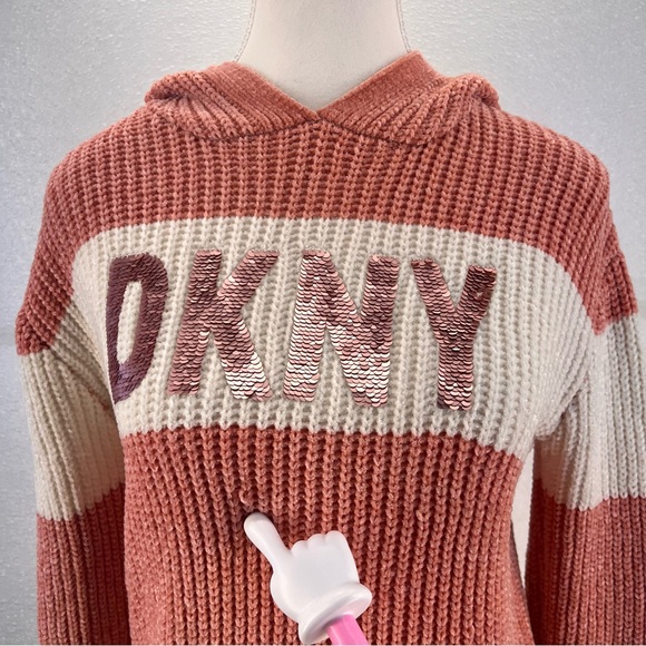 DKNY Girls Pink Sweatshirt Hoodie knit SIZE LARGE - Picture 4 of 17